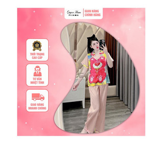 Bộ pijama nữ quyên pham pijama - pijama lụa xước hình in gấu đỏ sắc nét siêu mềm mát, áo cộc tay quần dài