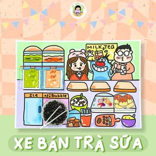  Bộ Tranh Đồ Chơi Giấy Cô Tiên Xanh Xe Bán Trà Sữa 