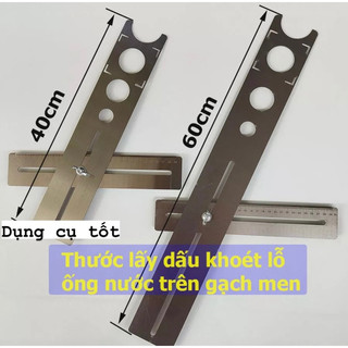 Thước lấy dấu khoan khoét lỗ gạch 2 đoạn dài 60*30, Thước Lấy dấu ống nước inox