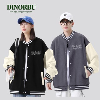 Áo khoác bomber unisex DINORBU , áo varsity jacket D nam nữ 2 lớp phong cách hàn quốc