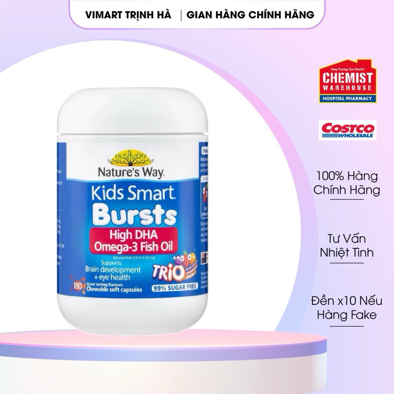 Viên Nhai Dầu Cá Nature's Way Omega-3 Fish Oil Trio Giúp Bổ Sung DHA Phát Triển Trí Tuệ Cho Bé 60 Viên