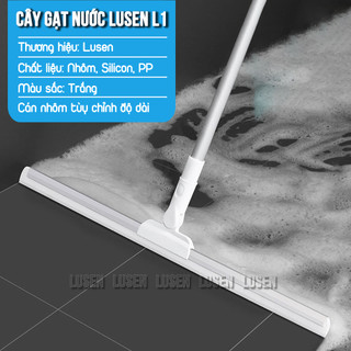 Cây gạt nước sàn nhà Lusen L1 cao cấp, Chổi gạt kính đa năng lưỡi silicone mềm dẻo, cán nhôm tùy chỉnh từ 75-125cm