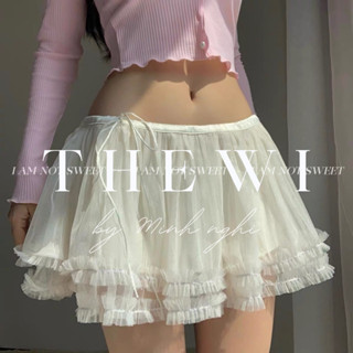 THEWI - Chân váy voan lưới xoè 2 tầng thắt dây eo phong cách lolita dễ thương V34