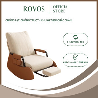 Ghế bập bênh thư giãn rovos ghế thư giãn đọc sách bọc nệm hai màu be xanh, dành cho người đam mê đọc sách