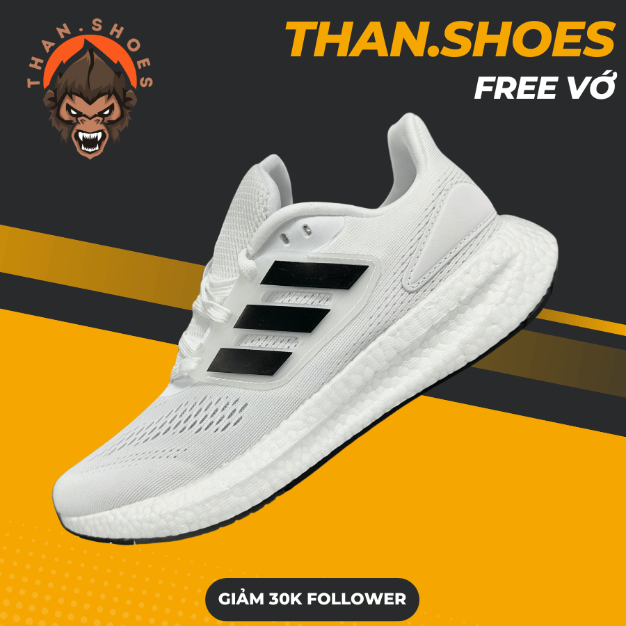 Giày Thể Thao Pure Boost White Black, PureBoost Trắng Sọc Đen - Than.Shoes