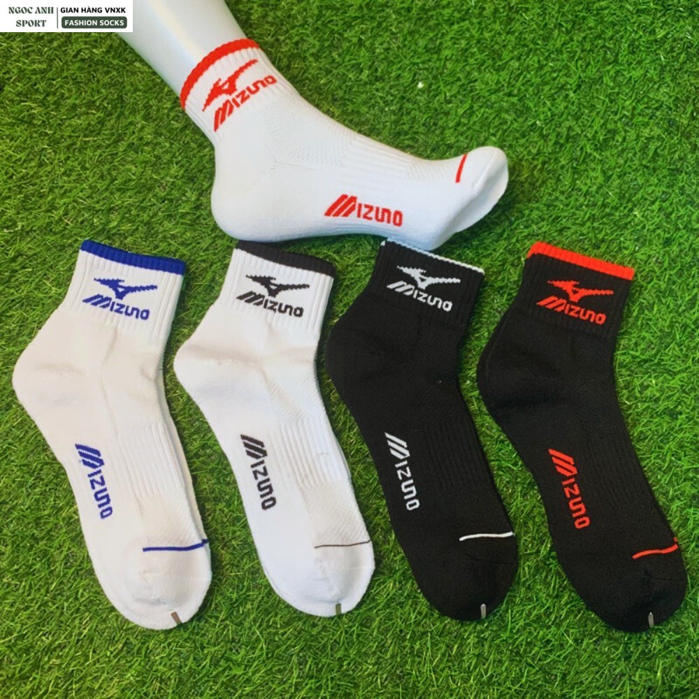 Tất thể thao Mizuno cổ trung, Vớ dệt kim 3 sợi dày dặn có lót lông bàn chân…
