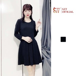 [Sale 80%] Đầm tay lỡ nữ mầu đen xếp ly tùng dưới vải umi co giãn S7.SP005809