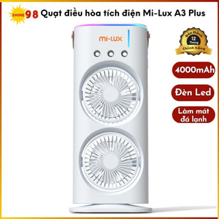 Quạt điều hòa tích điện Mi-Lux A3 Plus, 2 tầng làm mát bằng hơi nước, đèn led nhiều màu sắc