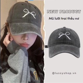 Mũ Lưỡi Trai Denim Phối Thêu Nơ Cotton Mềm Phong Cách Năng Động Dễ Thương