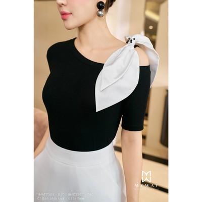 Áo Cotton Nữ MY WAY Lệch Vai Phối Nơ Sang Chảnh 1MAT7308w