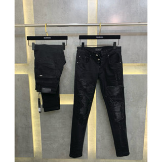 Quần jean bò nam Amiri 4 cúc wash rách vá đùi da nhăn cao cấp