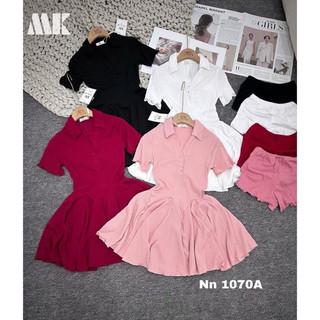 SET ĐẦM SƠMI CỔ TRỤ DÁNG NGẮN TÙNG XOÈ BASIC