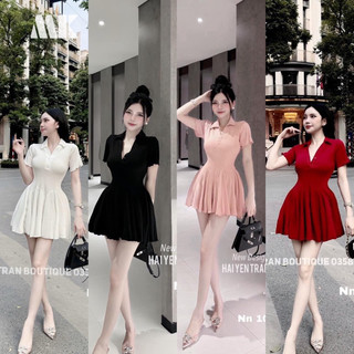 SET ĐẦM SƠMI CỔ TRỤ DÁNG NGẮN TÙNG XOÈ BASIC