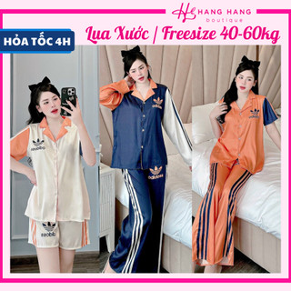 Bộ đồ ngủ lụa xước thiết kế thể thao hot trend 2024, đồ bộ nữ mặc nhà pijama đùi tay dài tay ngắn lụa xước sang chảnh