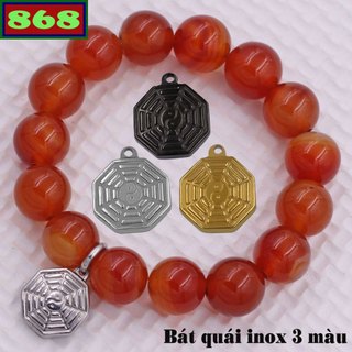 Vòng chuỗi đeo tay mã não cam đỏ charm bát quái inox, vòng tay chuỗi hạt