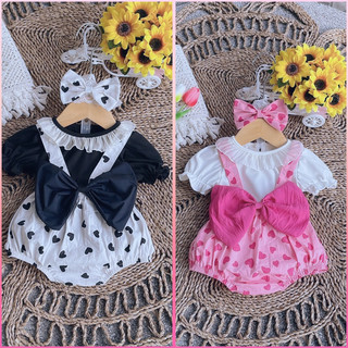 Sét yếm tim nơ kèm áo bèo xinh cho bé gái 4-12 kg