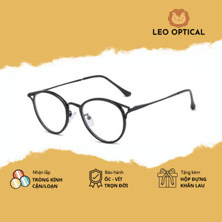 Kính tai mèo giả cận dáng tròn bầu chống ánh sáng xanh leo optical 90029