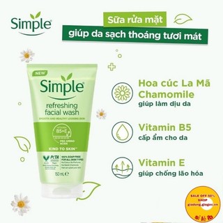 Chuẩn Sịn , Sữa rửa mặt dạng Gel Simple Refreshing Facial Wash 150ml, Mẫu Mới