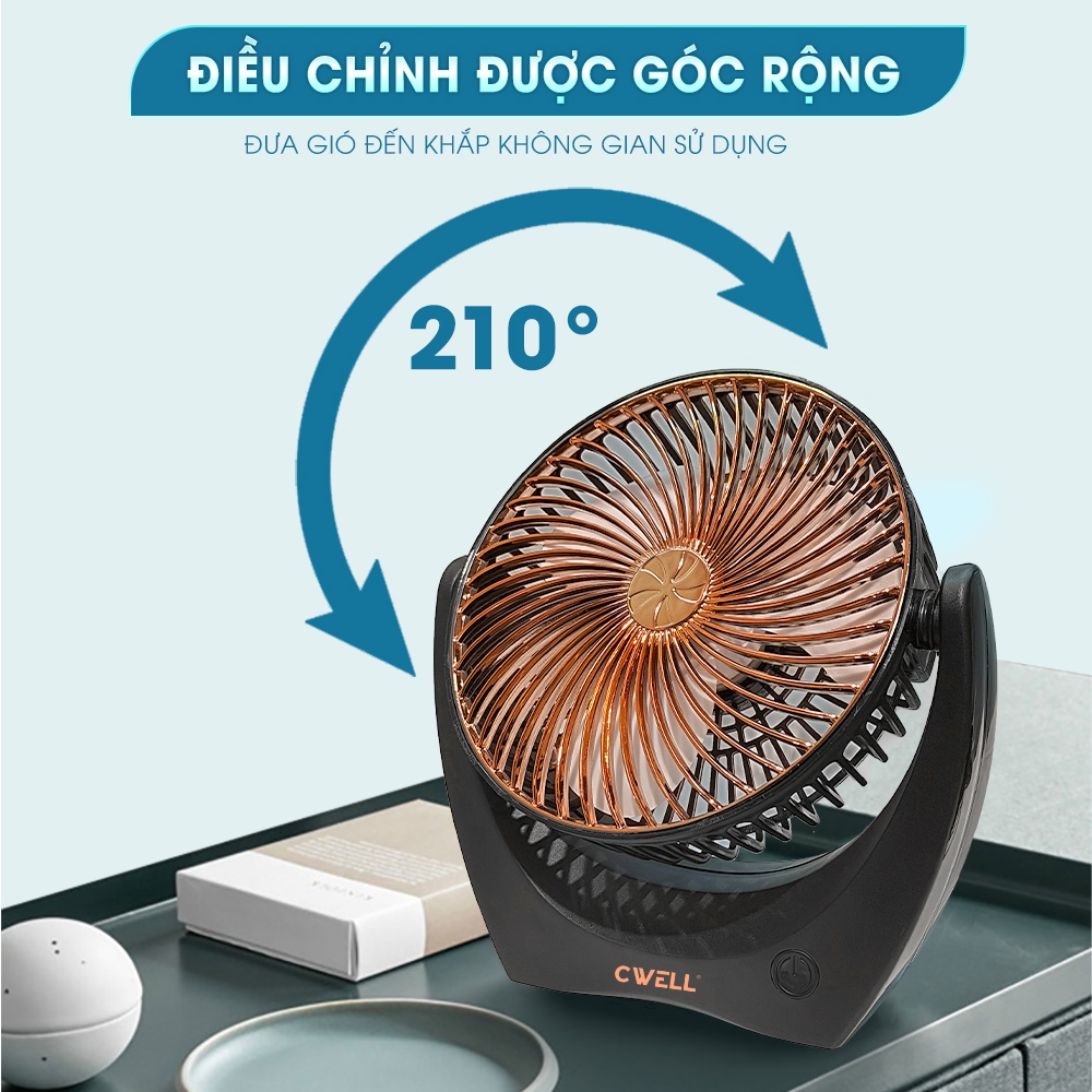 Quạt mini tích điện để bàn tới 10H, quạt sạc usb cầm tay CWell không ồn, pin khủng | BigBuy360 - bigbuy360.vn