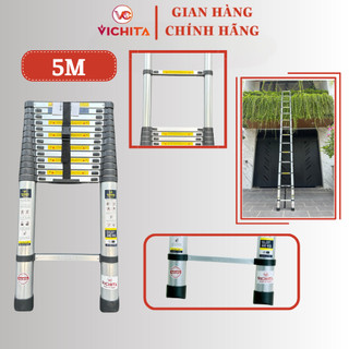 Thang Nhôm Rút Đơn Chữ I VICHITA Dài 5M - Ống Nhôm Đúc Liền, Không Vết Hàn - Được tặng 2 chốt thang dự phòng và BH 2 Năm