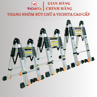 (Bản Cao Cấp) Thang Nhôm Rút Đôi Chữ A VICHITA Độ Dài 5M6 (2.8M+2.8M) - Bảo Hành 2 Năm - Tặng 2 Chốt Thang