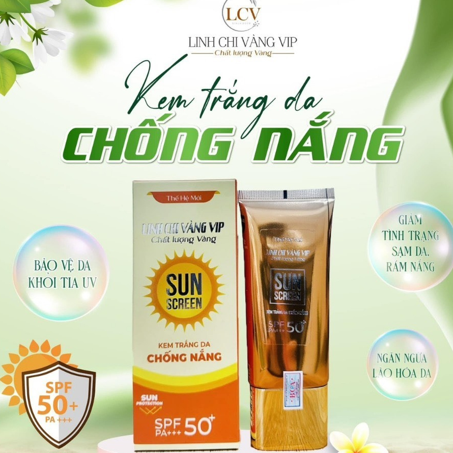 Kem Chống Nắng Trắng Da Linh Chi Vàng Sun Cream Nâng Tông SPF 50+ CHAMDA VIP-28