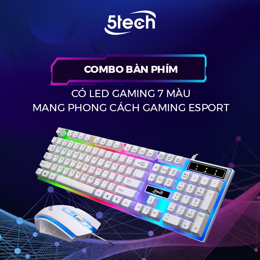Bàn phím giả cơ 5TECH kèm chuột có điều chỉnh độ nhạy DPI chế độ LED 7 màu dành cho máy tính | BigBuy360 - bigbuy360.vn