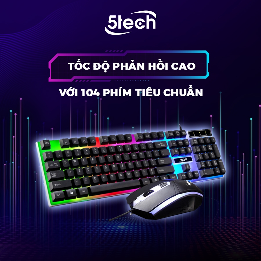 Bàn phím giả cơ 5TECH kèm chuột có điều chỉnh độ nhạy DPI chế độ LED 7 màu dành cho máy tính | BigBuy360 - bigbuy360.vn