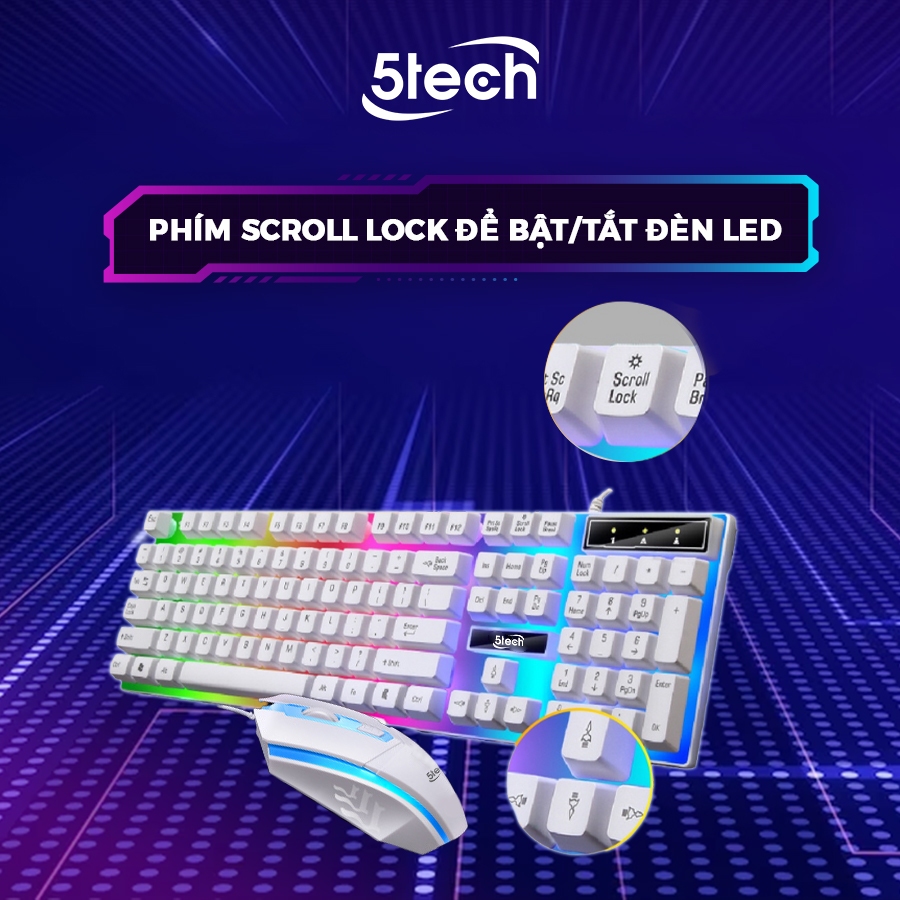Bàn phím giả cơ 5TECH kèm chuột có điều chỉnh độ nhạy DPI chế độ LED 7 màu dành cho máy tính | BigBuy360 - bigbuy360.vn