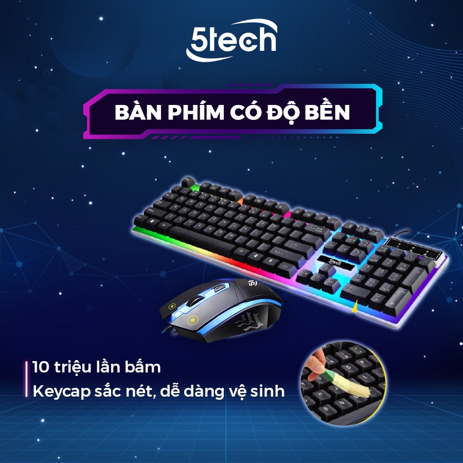 Bàn phím giả cơ 5TECH kèm chuột có điều chỉnh độ nhạy DPI chế độ LED 7 màu dành cho máy tính | BigBuy360 - bigbuy360.vn