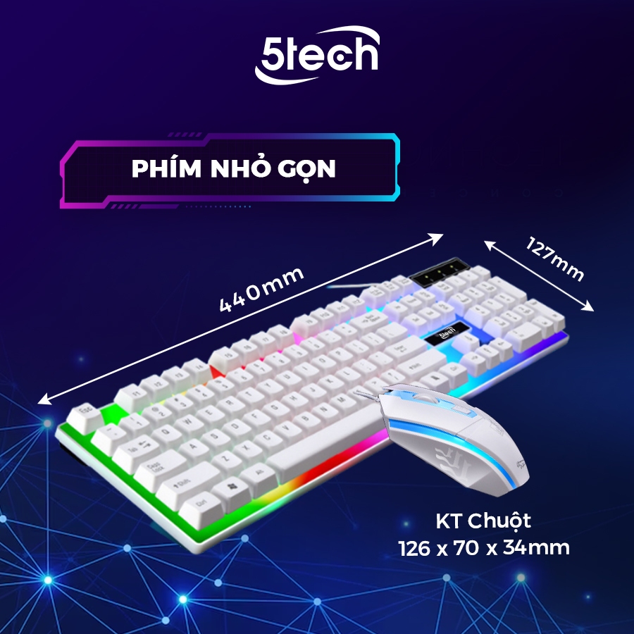 Bàn phím giả cơ 5TECH kèm chuột có điều chỉnh độ nhạy DPI chế độ LED 7 màu dành cho máy tính | BigBuy360 - bigbuy360.vn