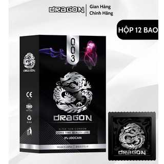 Bao Cao Su Hộp 12 Chiếc Dragon 003 Siêu Mỏng 8% Lidocain kéo dài thời gian quan hệ bao cao su Nhật Bản BSC ôm sát