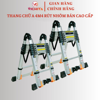 Thang Nhôm Rút Đôi Chữ A  Dài 4,4M (2,2+2,2m) Chính Hãng VICHITA - Bản Cao Cấp, tặng 2 chốt thang dự phòng, BH 2 Năm