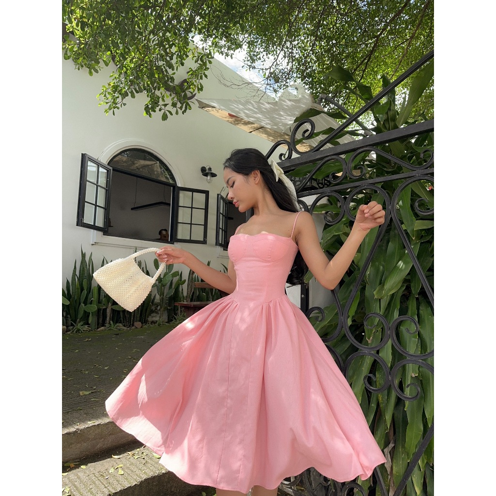 Váy hai dây dáng xoè màu hồng - Eve Dress - APRILLE