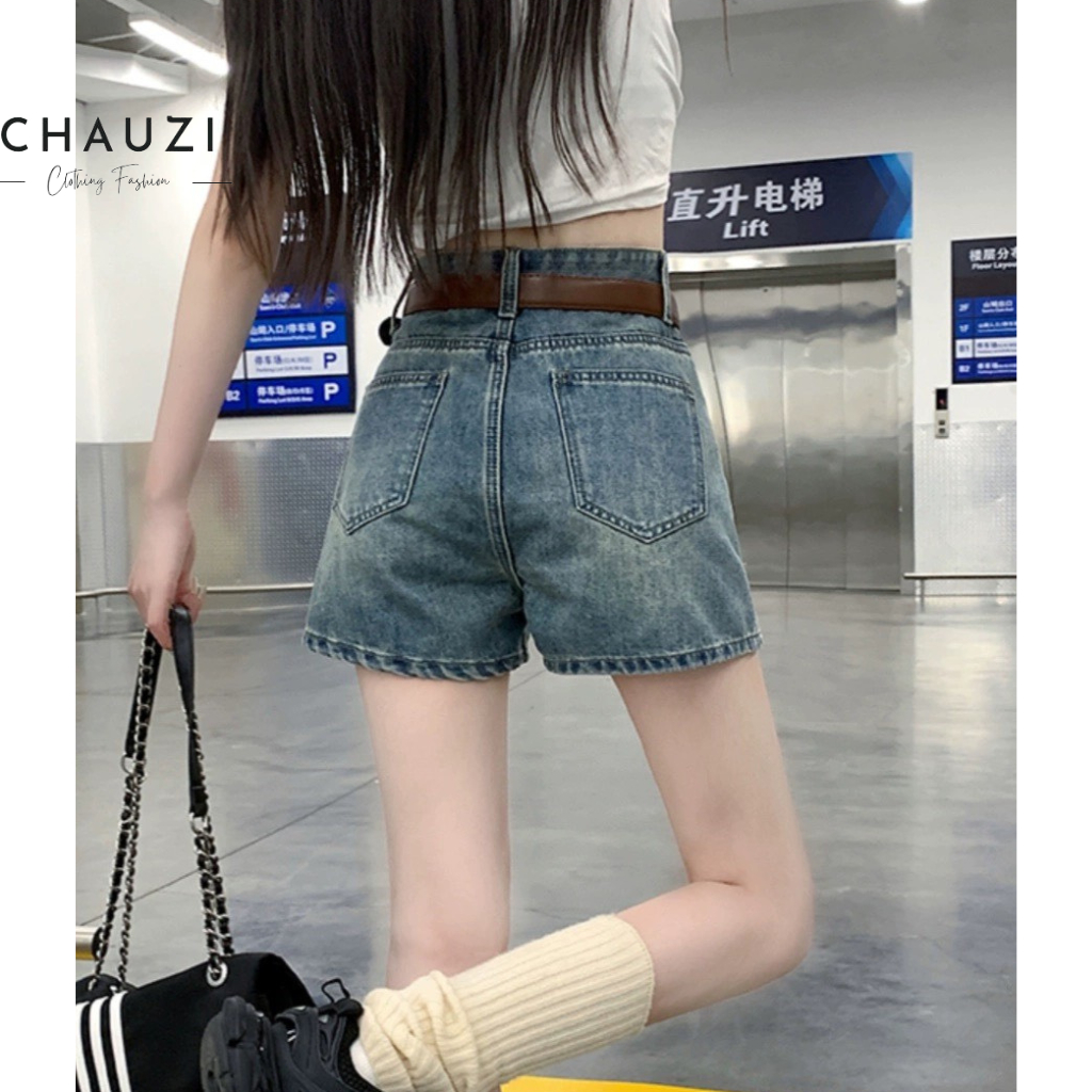 Quần Short Denim Chauzi Lưng Cao Phối Túi Trước Cho Nữ Cao Cấp Phong Cách Thời Trang Hàn Quốc QS247 | BigBuy360 - bigbuy360.vn
