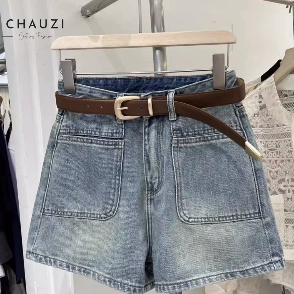 Quần Short Denim Chauzi Lưng Cao Phối Túi Trước Cho Nữ Cao Cấp Phong Cách Thời Trang Hàn Quốc QS247 | BigBuy360 - bigbuy360.vn