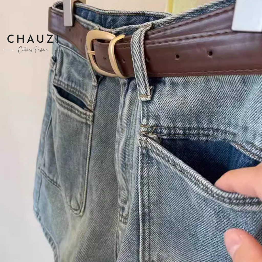 Quần Short Denim Chauzi Lưng Cao Phối Túi Trước Cho Nữ Cao Cấp Phong Cách Thời Trang Hàn Quốc QS247 | BigBuy360 - bigbuy360.vn