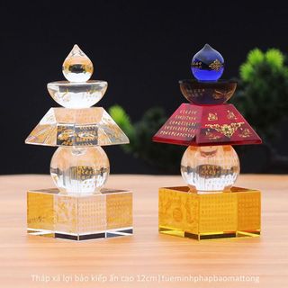 Tháp xá lợi bảo khiếp ấn đà-la-ni chất liệu pha lê cao 12cm