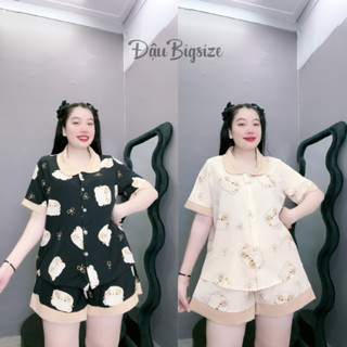 Bộ Đồ Pyjama Bigsize Nữ Họa Tiết,Bộ Đồ Ngủ Big Size Chất Liệu Lụa Mặc Mát Thoải Mái SET49