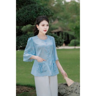 Pháp Phục Liên Hoa - Set Lụa Nhật 2 túi Cúc Đá siêu xinh (có kèm quần lụa)