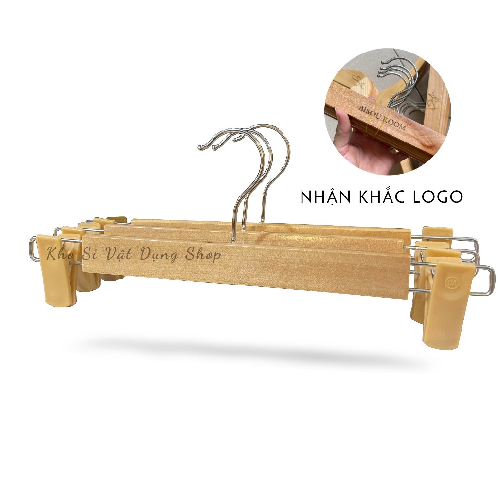Móc kẹp quần, kẹp gỗ vàng đầu kẹp nhựa 30cm ( 10 móc )