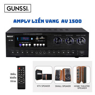  Amply Karaoke Gunssi AV-1500 có cục đẩy liền vang. Hỗ trợ nhiều cổng đầu vào âm thanh 5 cổng mic. 