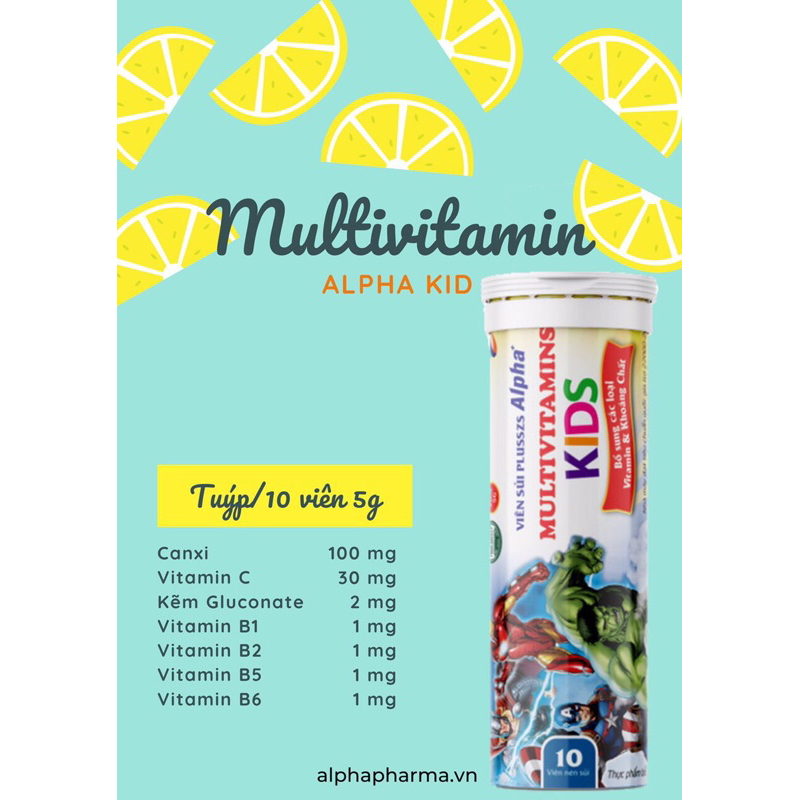 1 TUÝP C SỦI 10 VIÊN MULTIVITAMIN ALPHA KIDS CHO TRẺ EM 5GAM