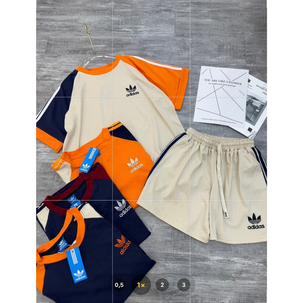 Bộ áo phông nam nữ  Adidas 3 màu phối cam xanh hót trend 2024