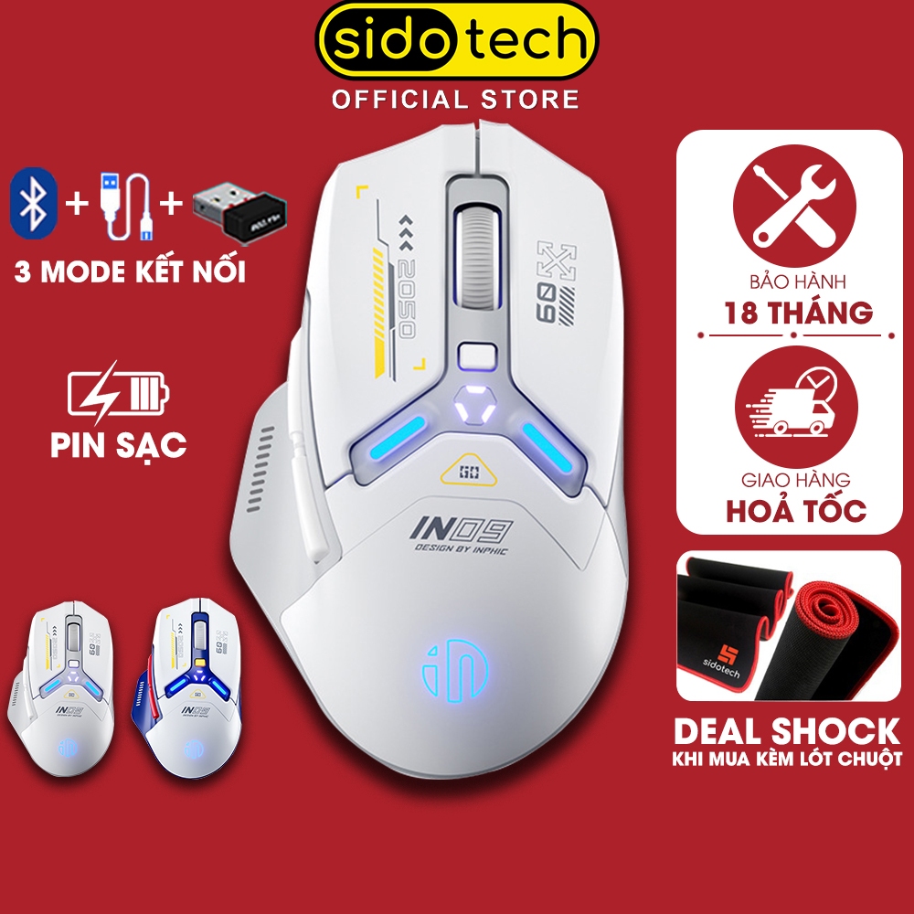 Chuột không dây gaming SIDOTECH INPHIC IN9 bluetooth 3 mode pin sạc có app 6 nút 1000hz máy tính led RGB hiển thị pin | BigBuy360 - bigbuy360.vn