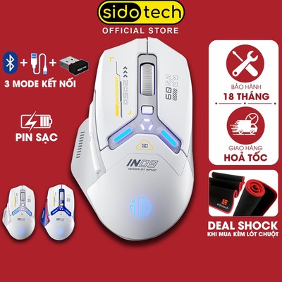 Chuột không dây gaming SIDOTECH INPHIC IN9 bluetooth 3 mode pin sạc có app 6 nút 1000hz máy tính led RGB hiển thị pin