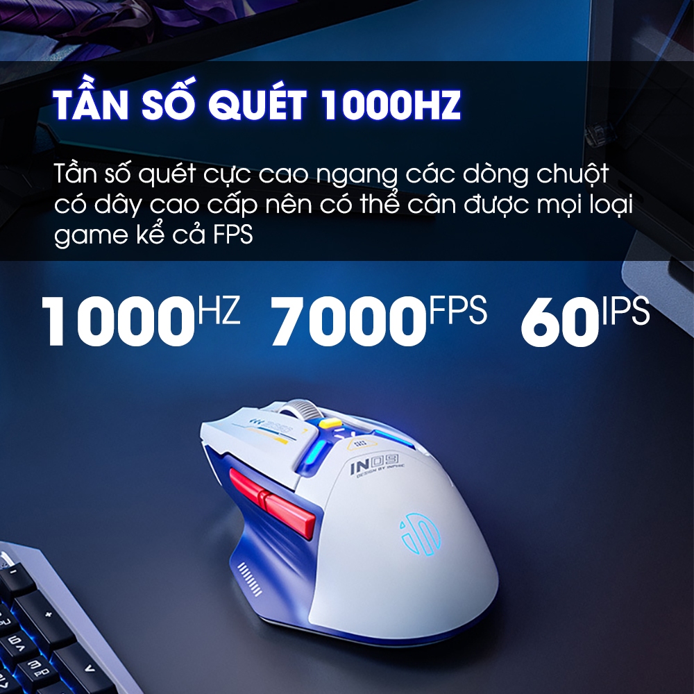 Chuột không dây gaming SIDOTECH INPHIC IN9 bluetooth 3 mode pin sạc có app 6 nút 1000hz máy tính led RGB hiển thị pin | BigBuy360 - bigbuy360.vn