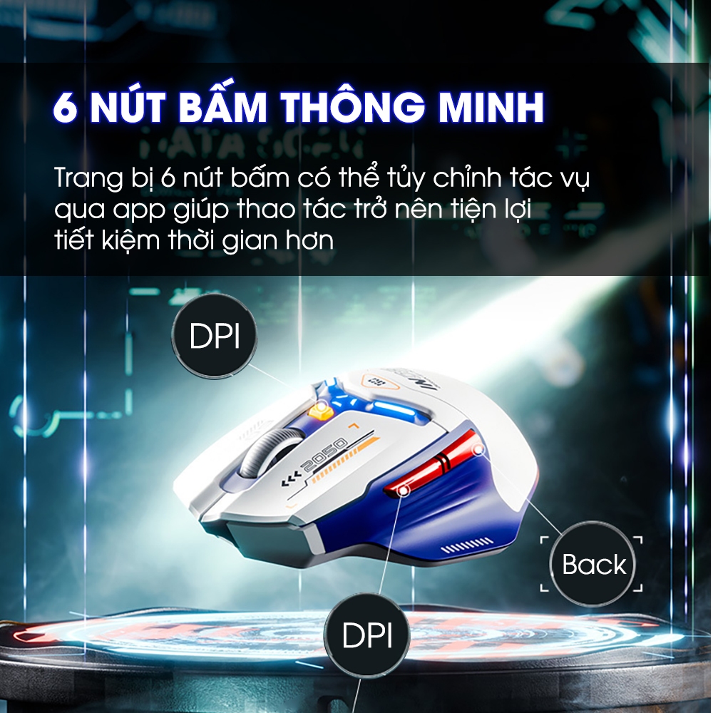 Chuột không dây gaming SIDOTECH INPHIC IN9 bluetooth 3 mode pin sạc có app 6 nút 1000hz máy tính led RGB hiển thị pin | BigBuy360 - bigbuy360.vn