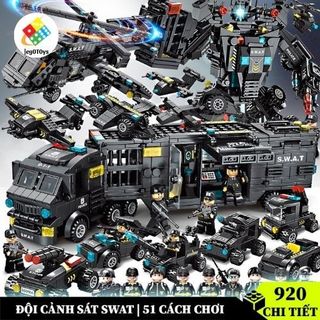 Lắp ráp ôtô cảnh sát, tàu chiến, xe tăng , robot - bộ đồ chơi lắp ráp biệt đội quân sự - bộ xếp hình thông minh cho bé