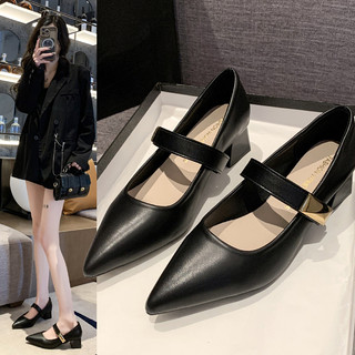 Giày cao gót big size 40 41 42 43, gót vuông 5cm mũi nhọn